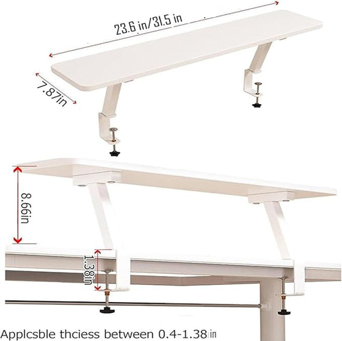 23.6x7.8in Clamp on Desk Shelf, Adjustable Desktop Organizer Extension Bookshelf Above Storage Rack Accessories Space Saving for Home Office Organization, White