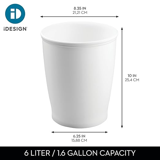 iDesign Small Round Bathroom Trash Can, Plastic Garbage Can for Bedroom, Office, Desk, Dorm, 2-Pack, White