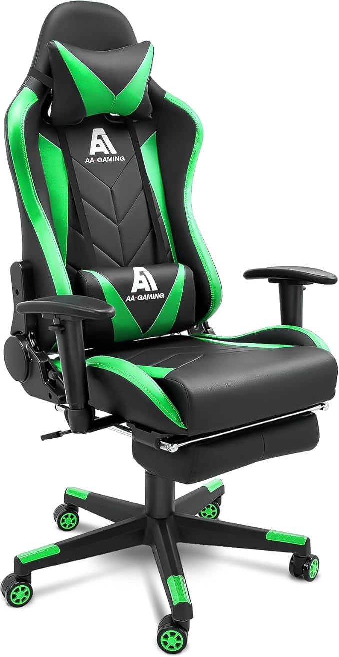 AA Products Gaming Chair High Back Ergonomic Computer Racing Chair Adjustable Gamer Chair with Footrest, Lumbar Support Swivel Chair – LightGreen