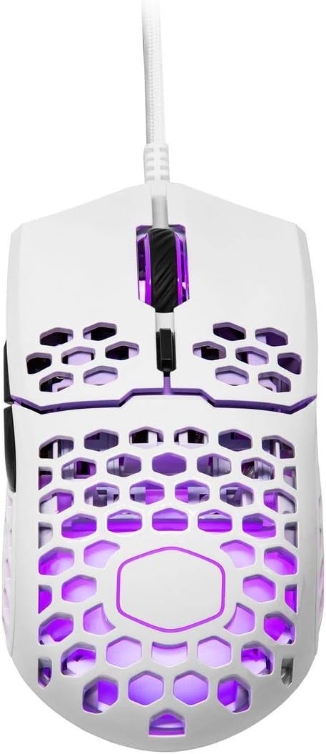 Cooler Master MM711 60G Glossy White Gaming Mouse with Lightweight Honeycomb Shell, Ultraweave Cable, 16000 DPI Optical Sensor and RGB Accents