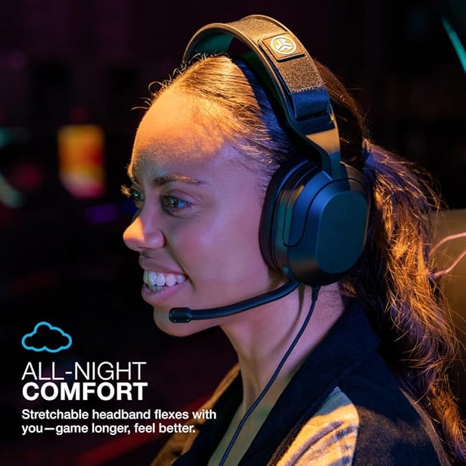 JLab Nightfall Gaming Headset with Near-Field Directional Flip-to-Mute Rotating Boom Mic, 50mm Drivers and Sound Isolating Inner Shelf, Wired 3.5mm for PC, PS5, PS4, Xbox Series X/S, Xbox one, Switch