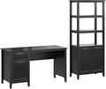 Bush Home 54-inch Office Desk with Storage and 5 Shelf Bookcase with Doors, Home Office Furniture, Camille Collection, Onyx Birch