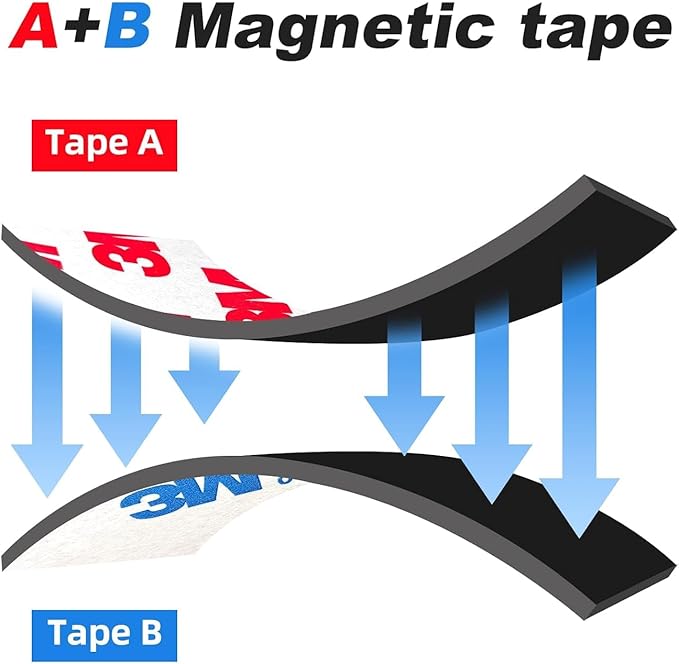 A B Paired Magnetic Tapes (20ft x 0.5inx 2 Rolls), Flexible Magnet Strips with Adhesive Backing for DIY, Crafting, and Organizational Projects.