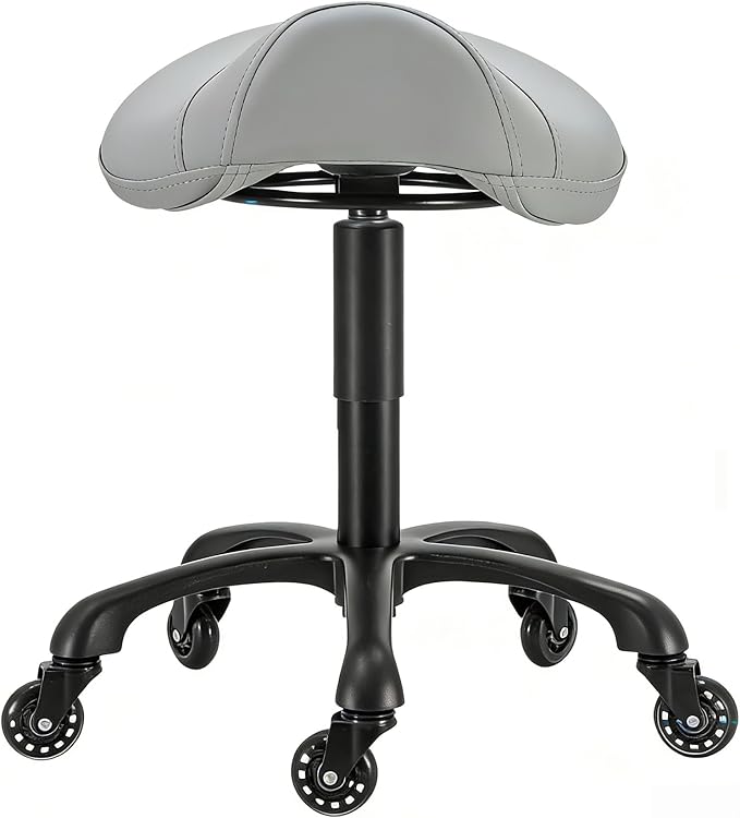 Saddle Salon Stool with Wheels,Heavy Duty Adjustable Rolling Stool for Barber, Tattoo, Nail,Spa,Dentist(Gray)