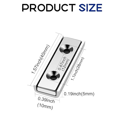 TRYMAG Neodymium Magnets 45Lbs, 40 x 13.5 x 5mm Strong Bar Magnets with Countersunk Hole and Steel Capsule, Heavy Duty Industrial Rare Earth Magnets with Screw for Wall Mounting, Pack of 15