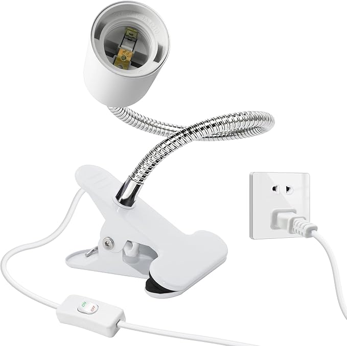 Desk Clip Lamp Holder, Clip on Light with Metal Clip Base,360° Flexible E26/E27 Book Clamp Light Fixture with 7.2 FT Cable, 9MM&350MM Thickened Lengthened Gooseneck Clamp Light Socket, for Study Work