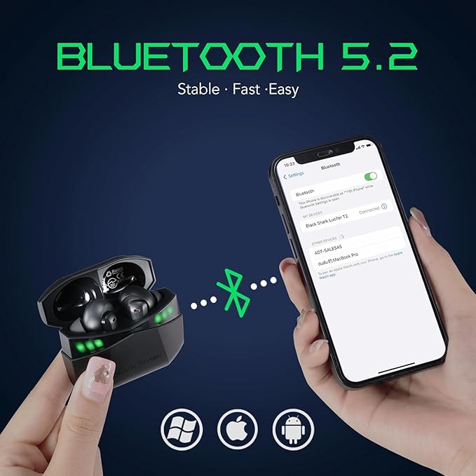 Black Shark Wireless Earbuds,Bluetooth Earphone Noise Cancelling with Dual-Modes, IPX5 Waterproof 26h Play Time Sport Bluetooth Headphones for iPhone/Android