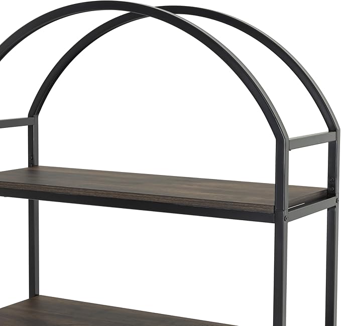 Nathan James Haven Etagere Bookshelf, 5-Shelf Bookcase in Nutmeg Wood and Black Metal Frame with Arch Top and Open Shelves, Nutmeg/Black, Set of 4