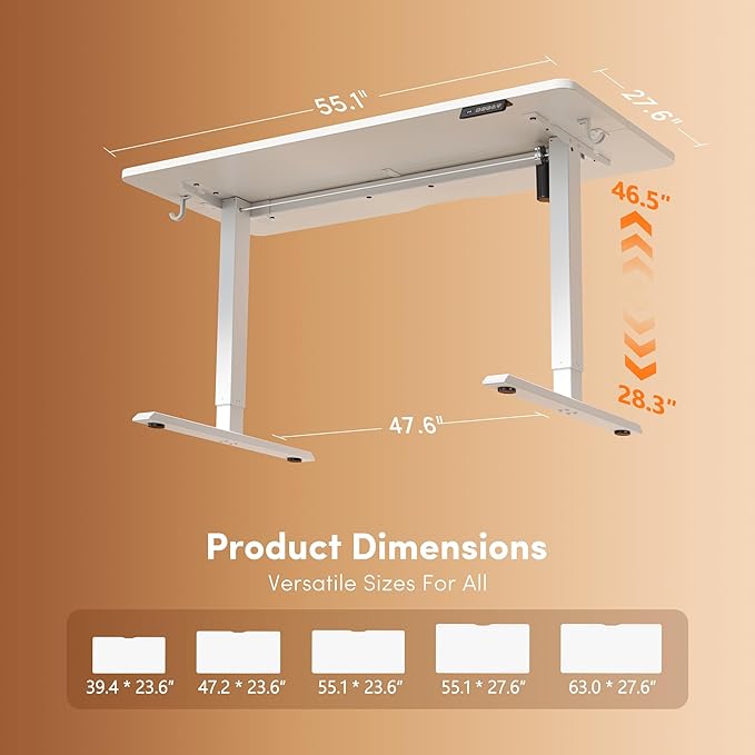 FEZIBO Standing Desk, 55×28 Inches Electric Height Adjustable, Sit Stand Up, Computer Office Desk with Splice Board, While Frame/While TOP