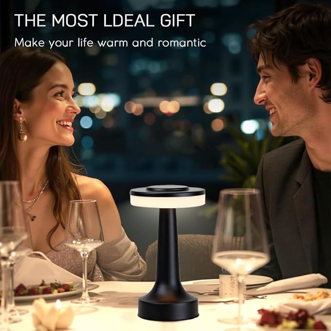 JHPGEOE Cordless Metal Desk Lamp, Touch Sensor Control LED Table Lamp,3 Color Stepless Dimmable Battery Powered Lamp for Living Room, Dorm, Home Office (Black)