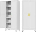 71" Metal Storage Cabinet with Adjustable Leveling Foot,Garage Storage Cabinets with 2 Doors and 4 Adjustable Shelves, Black Steel Cabinet for Office,Home,Garage(White)