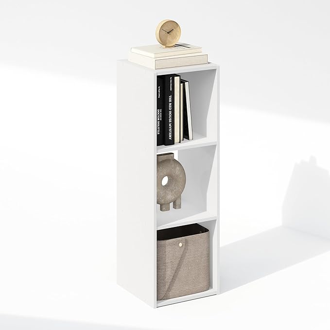 Furinno PELLI Book Shelf, 3-Cube Bookshelf, Cube Storage Organizer Bookcase, 11.7 x 12.1 x 35.4, for Living Room, Bedroom, Home Office, White