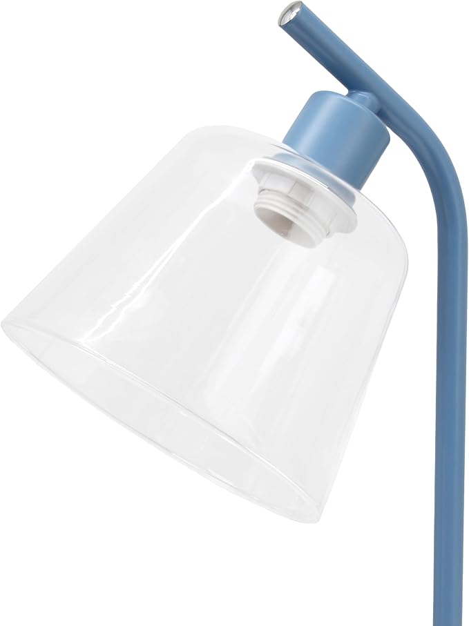 Simple Designs LD1080-BLU 16" Sleek Essentials Modern Industrial Metal Desk Lamp with Clear Glass Shade, for Office, Desk, Nightstand, Dorm, Blue