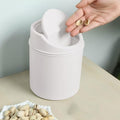 Mini Desktop Trash Can with Lid - 6.3'' Swing-Lid Plastic Garbage Bin for Desk, Countertop & Kitchen, Tiny Creative Waste Basket for Living Room & Office Organization (White)