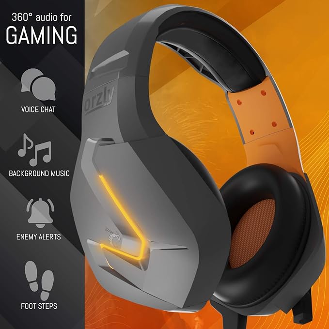 Orzly Gaming Headset (Orange) for PC and Gaming Consoles PS5, PS4, Xbox Series X | S, Xbox ONE, Nintendo Switch & Google Stadia Stereo Sound with Noise Cancelling mic - Hornet RXH-20 Vesuvius Edition