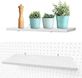 Pegboard Shelves, White 16" x 6" Large Peg Board Racks 2Pack Wall Organizer Shelf, 1/4 inch Heavy Duty Metal Brackets Fit All Pegboards, Wood Slats, Craft Garage Workbench Office Shelving Accessories
