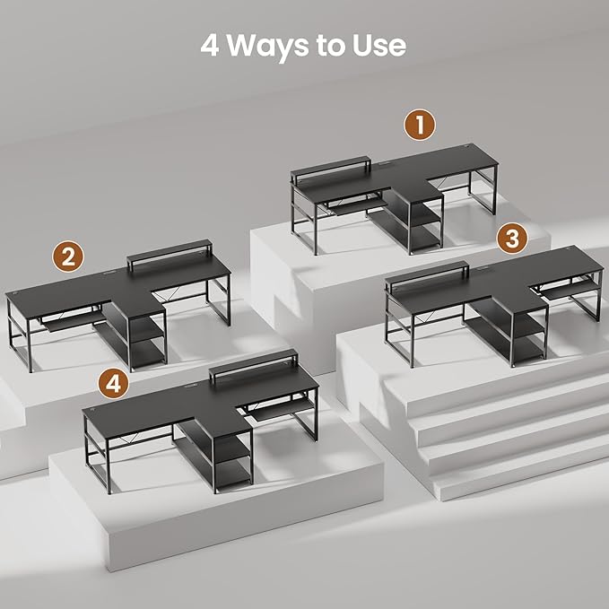 SEDETA 94.5" Office Computer Desk, 2 Person Gaming Desk with Storage, LED Lights, Keyboard Tray, Power Strip with USB & Monitor Stand, Long Two Person Desk for Home Office, Black