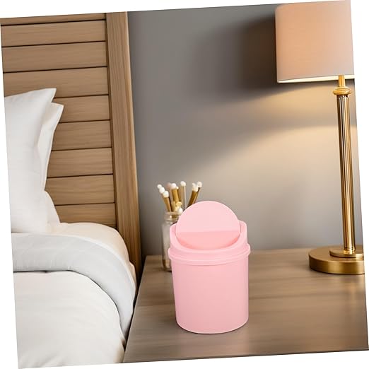 Amosfun Mini Desk Trash Can Small Waste Bin Desk Top Garbage Can Office Slim Swing Lid for Home Office