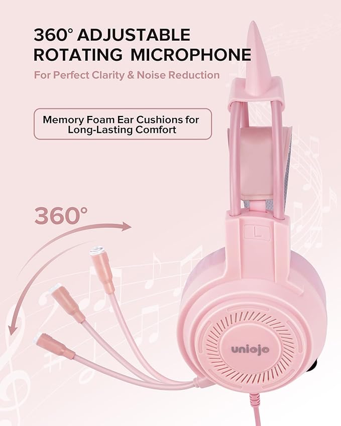 Upgraded Pink Gaming Headset for PS4, PS5, Xbox One, PC, Switch, Laptop, Mobile – Cat Ears, Noise-Canceling Mic, 7.1 Surround Sound, LED Light, Soft Memory Earmuffs for Ultimate Comfort