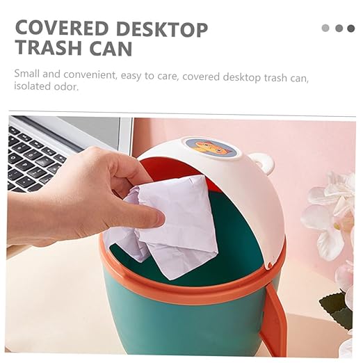 SOLUSTRE Top Trash Can Mini Cartoon Waste Paper Container for Desk Random Color Small Size Lightweight for Home and Office Use