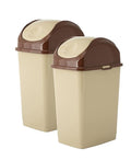 Superio Kitchen Trash Can with Swing Top Lid 9 Gallon Slim Waste Bin 37 Qt Sturdy Plastic Garbage Can Medium Recycling Bin for Office, Bathroom, Under Counter, Dorm, Bedroom (Beige/Brown-2 Pack)