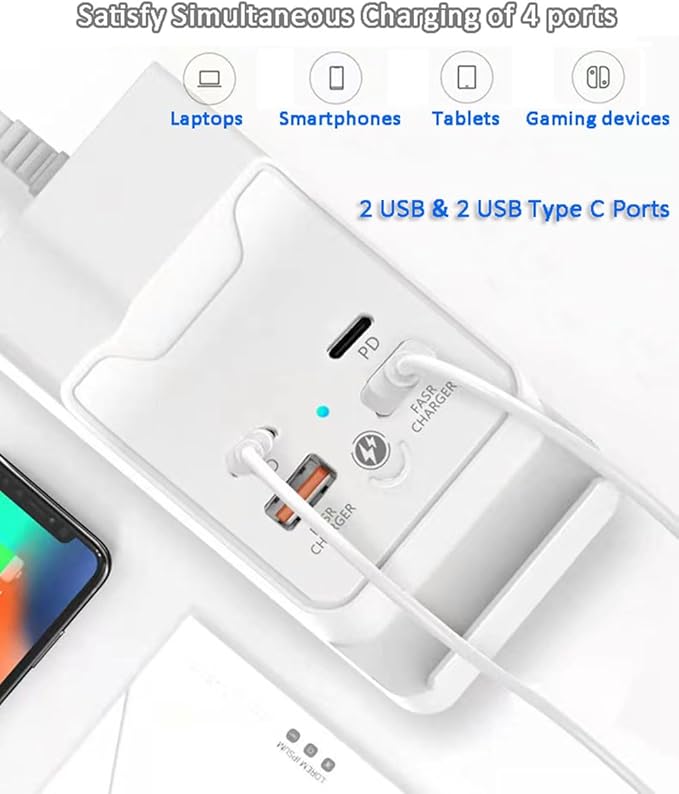 Charging Stand for iPhone 15 Pro USB Hub 4Port 5FT with Phone Holder, with 2 USB and 2 USB C Ports Extender, Compatible with iPhone 15 Pro 14 13 12 11 pad Galaxy or USB C Devices