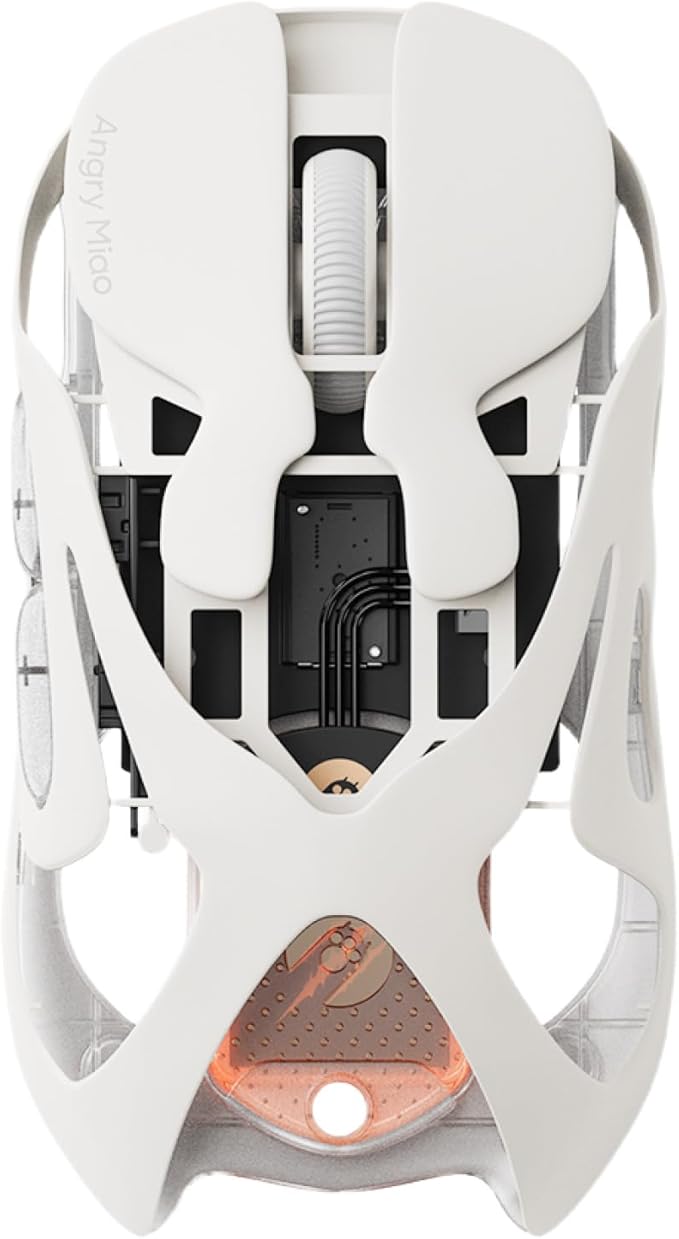 Angry miao AM Infinity Mouse Dual 8K Polling 1.2s Hot-Swap Battery, Wireless Programmable for Gaming, 49g Metal Ultralight Hollow Design, 30000 DPI PAW3950 Laser Sensor, 2.4G/Bluetooth/Wired – White