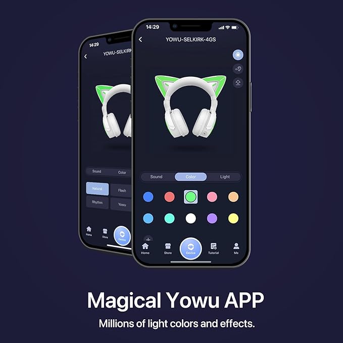 YOWU Cat Ear Headphones 4GS - RGB Gaming Headset with Mic & 2.4G USB/Type C Dongle for PC/PS4/PS5/XBOX/Switch, Wired/Wireless Bluetooth Headphones(Black)