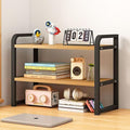 Hbluefat Desktop Organizer Shelf, 2-Tier Adjustable Desk Bookshelf, Tabletop Small Wood Bookcase, Multipurpose Display Storage Rack for Home Office (Wood+Black)