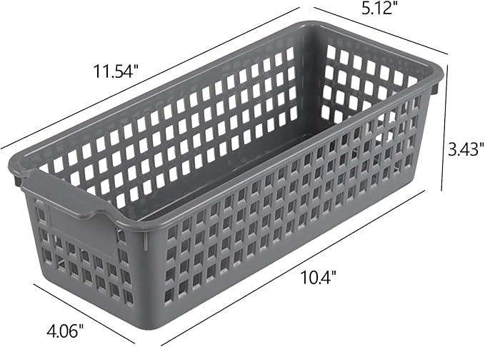 Farmoon 6 Pack Slim Storage Baskets, Grey Plastic Organizer Basket