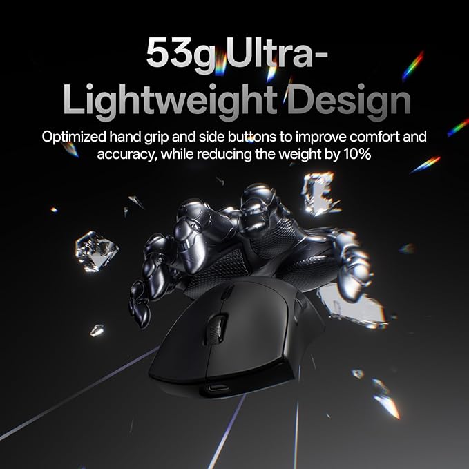 Rapoo VT7 MAX Wireless Gaming Mouse, True 8K Wireless Polling Rate, 53g Lightweight, Up to 750 Hr Battery, Nordic nRF54L15 MCU, 120-Million Optical Switch, 10 Programmable Buttons, Macro Enabled
