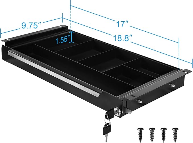 Frassie 18.8 inch Under Desk Pull-Out Drawer with Lock Office Mounted Sliding Metal Pencil Drawer for Standing Desk