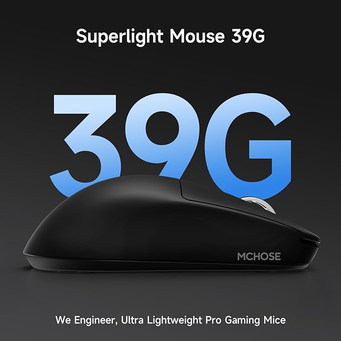 MCHOSE L7 Ultra+ Wireless Gaming Mouse, Lightweight 48g, Ergonomic Mouse with 42K DPI, PAW3950, Optical Switch, 20000 FPS, Dual 8K Polling and 7 Programmable Buttons, 3-Mode Connect, PC/Mac - Black