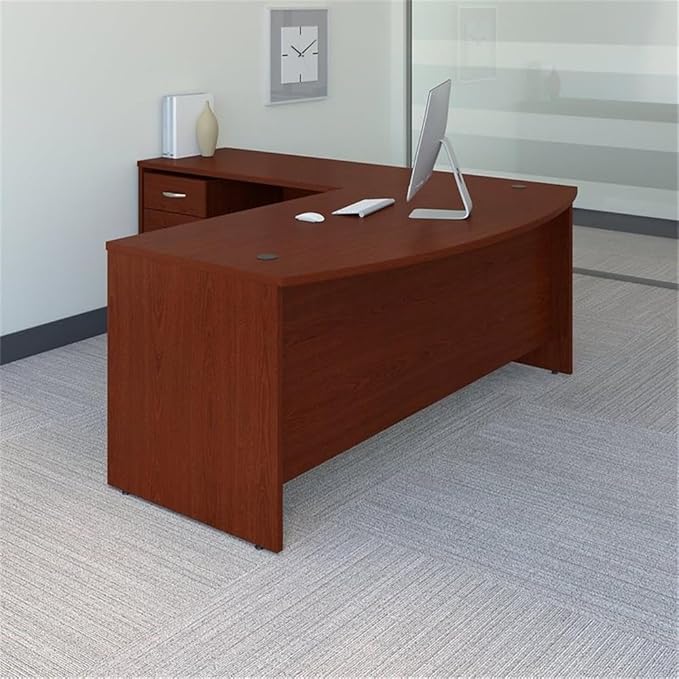 Series C 72" W Bow Front L-Shaped Desk with Return and Mobile Cabinet-Mahogany