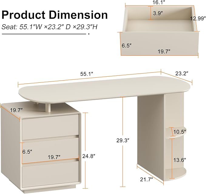 Qulomvs Home Office Desk and Chair Set, Home Office Furniture Sets, Computer Desk with Drawers & Shelves, Ergonomic Office Chair with Footrest Mesh Home Office Desk Chair
