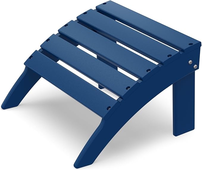 IVY&LANE Outdoor Adirondack Ottoman | Folding | HDPE | Blue | All Weather | Waterproof Patio Footrest for Adirondack Chair | Poly Lumber Foot Rest for Deck Backyard