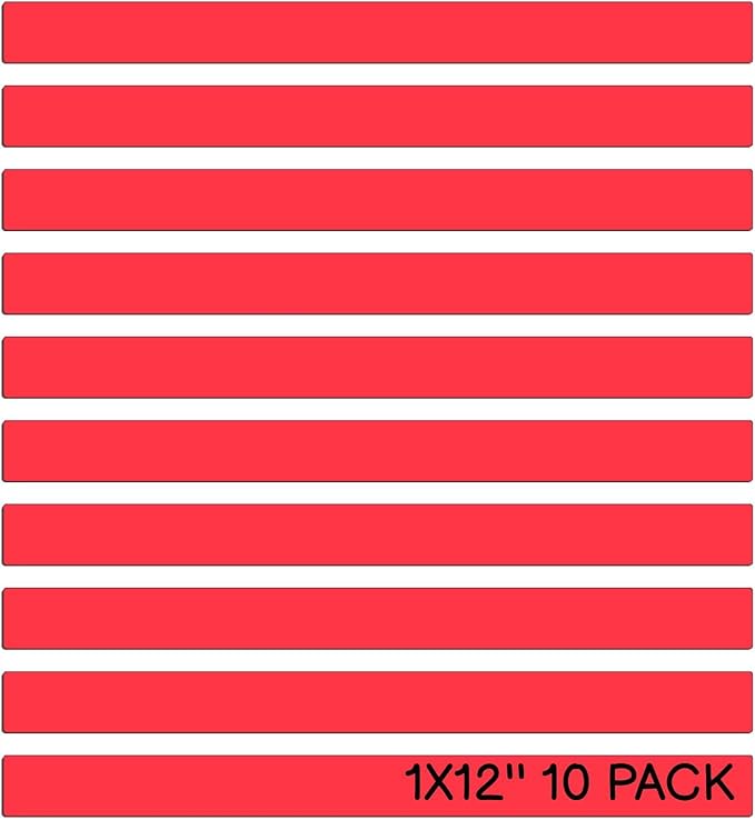 Realth Red Dry Erase Magnetic Strips 1'' × 12'' 10 Pcs, Reusable Magnetic Tape, Magnetic Whiteboard Strips for Classroom, Magnetic Labels for Home Office Fridge Name Tags