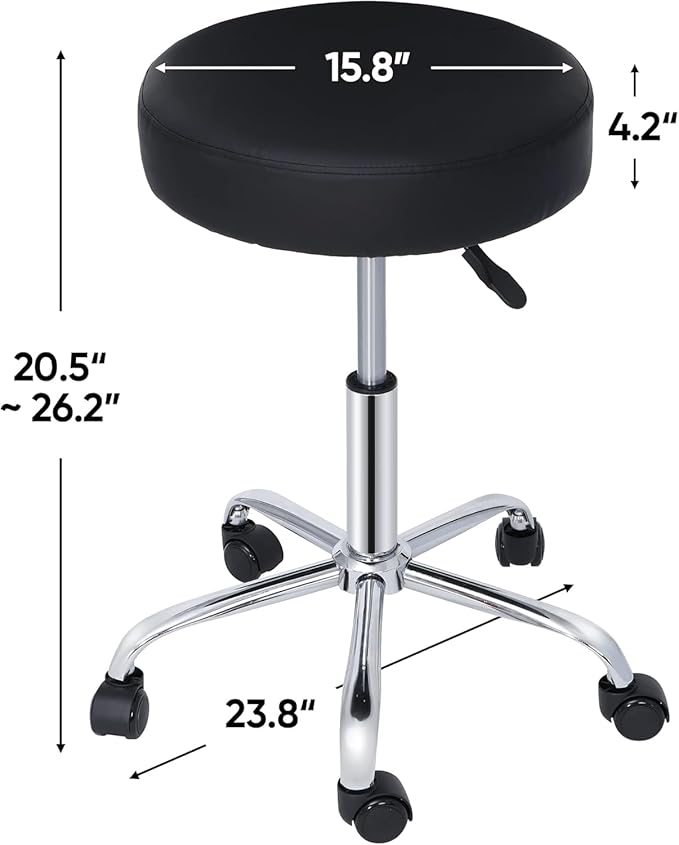 Nova Microdermabrasion Rolling Stool with Wheels Swivel Salon Stool Adjustable Drafting Tattoo Office Chair for Massage Bar Kitchen Spa Shop with Thick Cushion
