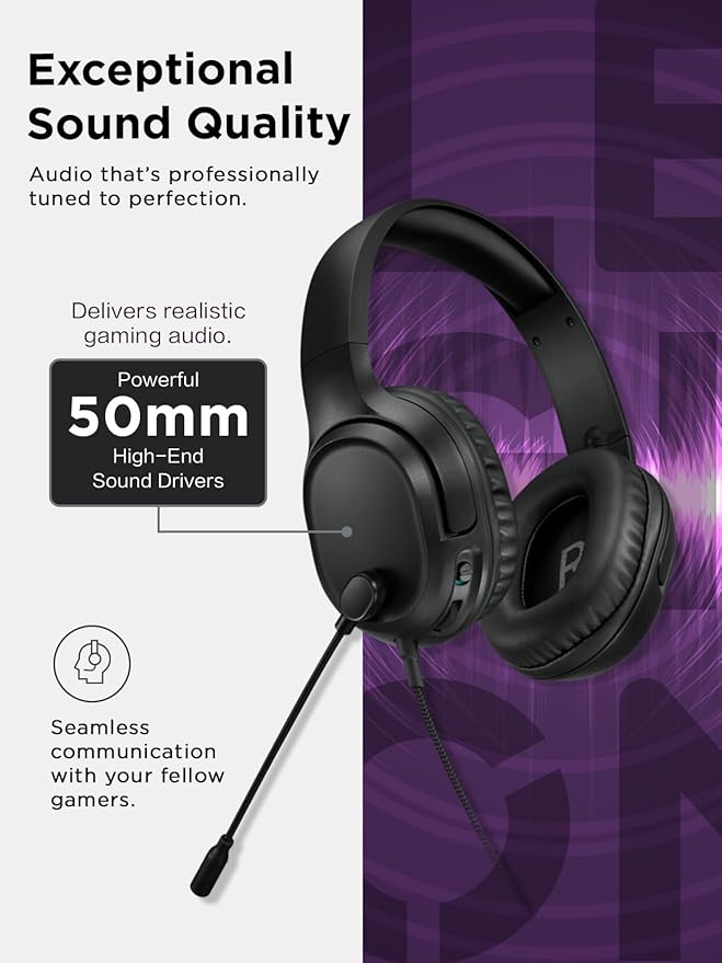 Lenovo H110 Wired Gaming Headset - 3.5mm Connection, Omni-Directional Microphone, Breathable Ear Cups, Built-in Volume Wheel - Black