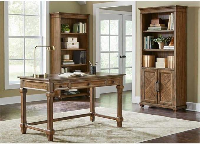 Pemberly Row Set of 3 Office Desk with Power Center & Filing Cabinet & Bookcase