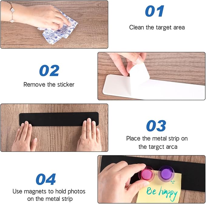 Magnetic Bulletin Board 6PCS Frameless Iron Board Strips Memo Board Bar Adhesive Backing Stainless Whiteboard Strips with 20PCS Magnet for Classroom Office Kitchen