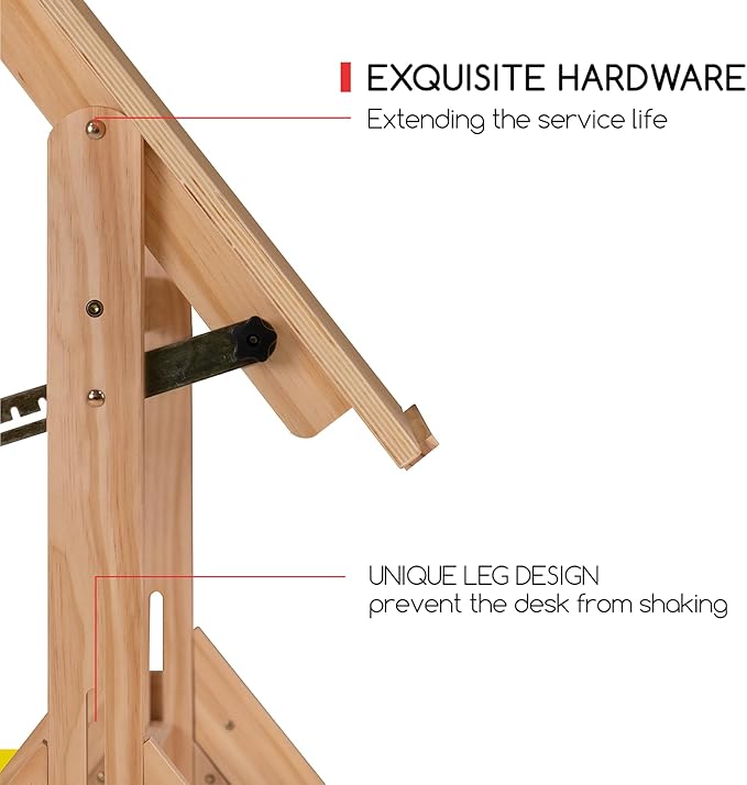 MEEDEN Wood Adjustable Drafting Table: 35.5" x 23.5" Art Drawing Desk with Various Height and Tiltable - Rustic Artist Desk with Pencil Ledge and Ruler for Writing Reading Graphic Design