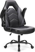 Sweetcrispy Computer Video Game Desk Chair - Ergonomic Comfy Lumbar Support, PU Leather with Flip-up Armrest, Height Adjustable and 360° Swivel, for Adults, Black Grey