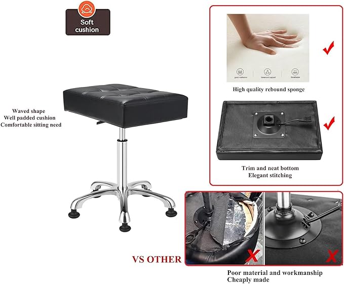 Kaleurrier Heavy Duty Stools with Bell Glides Backless Height Adjustable Stool - Swivel Stool Chair for Counter Bar Office Lab Home Kitchen Lab Clinic Dentist Classroom (Stationary Casters, Black)