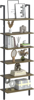 Wolawu Ladder Shelf Black 6 Tiers Modern Bookshelf Room Organizer Open Tall Wall Mount Bookcase Standing Leaning Wall Shelves Industrial Decorative Living Room Bed Room (Brown)