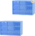 Feadily 2PCS Small Drawer Organizer for Desk, Desktop Drawer Organizer with 9 Clear Drawers, Plastic Desktop Storage Drawers 7.1 Inch x 3 .9 Inch x 4.7 Inch, Blue