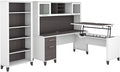 Bush Furniture Somerset 72W 3 Position Sit to Stand L Shaped Desk with Hutch and Bookcase in White and Storm Gray
