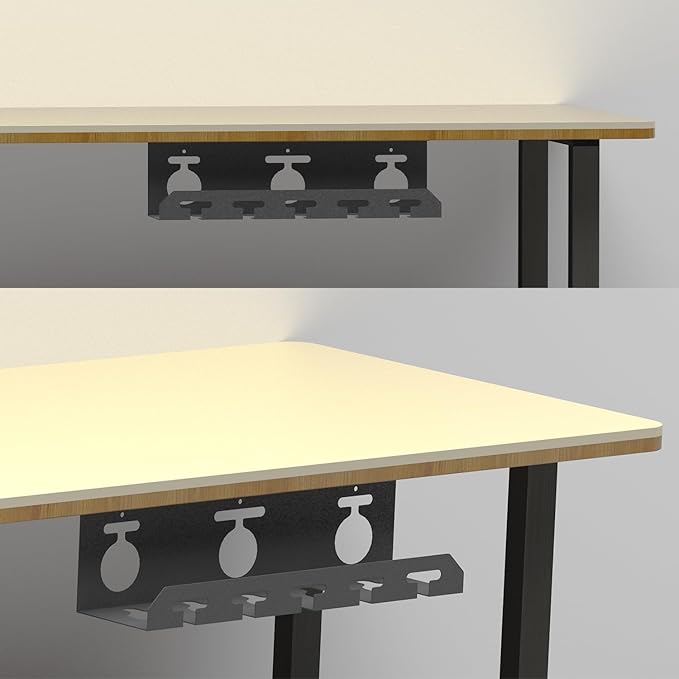 Desk Cable Management, U-Channel Cord Box, Metal Under Cable Management Tray, Office Under Organizers with Hat Racks(White, 2pcs Cord Organizer Box + 2pcs Special Hooks)