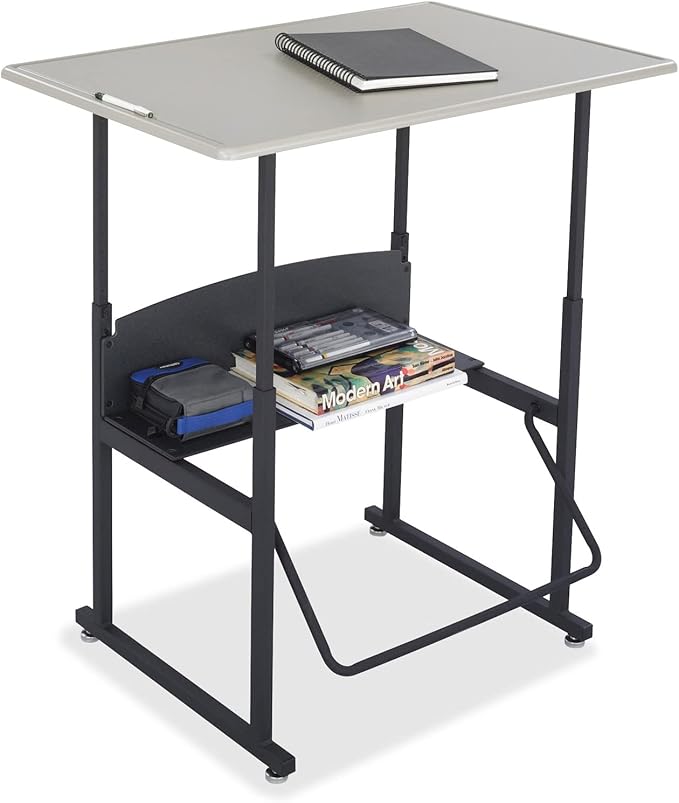 Safco AlphaBetter Student Standing Desk, Adjustable Height with Shelf and Swinging Pendulum Foot Rest, 36" W x 24" D, Gray