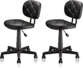 KLASIKA PU Leather Rolling Stool with Back and Wheels, Adjustable Diamond Upholstered Drafting Stool, Multi-Purpose Desk Chair for Home Office Bar Kitchen Shop, Black (2PK)